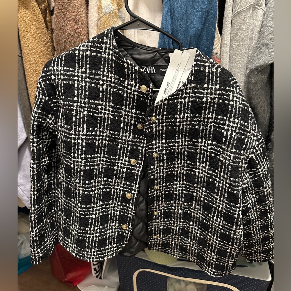 zara tweed quit jacket